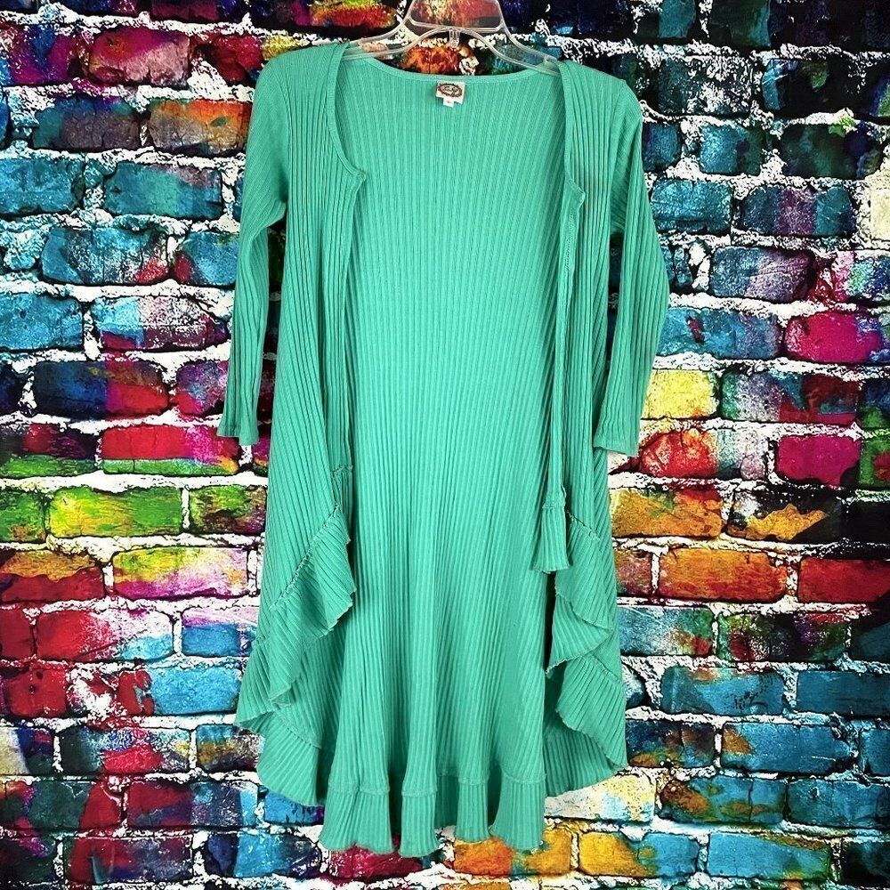 Lilli Lovebird Open Front Ribbed 3/4 Sleeve Cardigan Sweater size 8